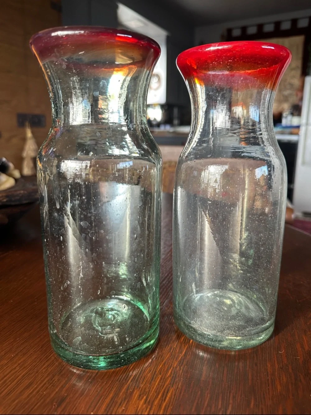 2 Mexican distressed glass carafes. Great for your OJ for the weekend mimosa! - Picture 3 of 6